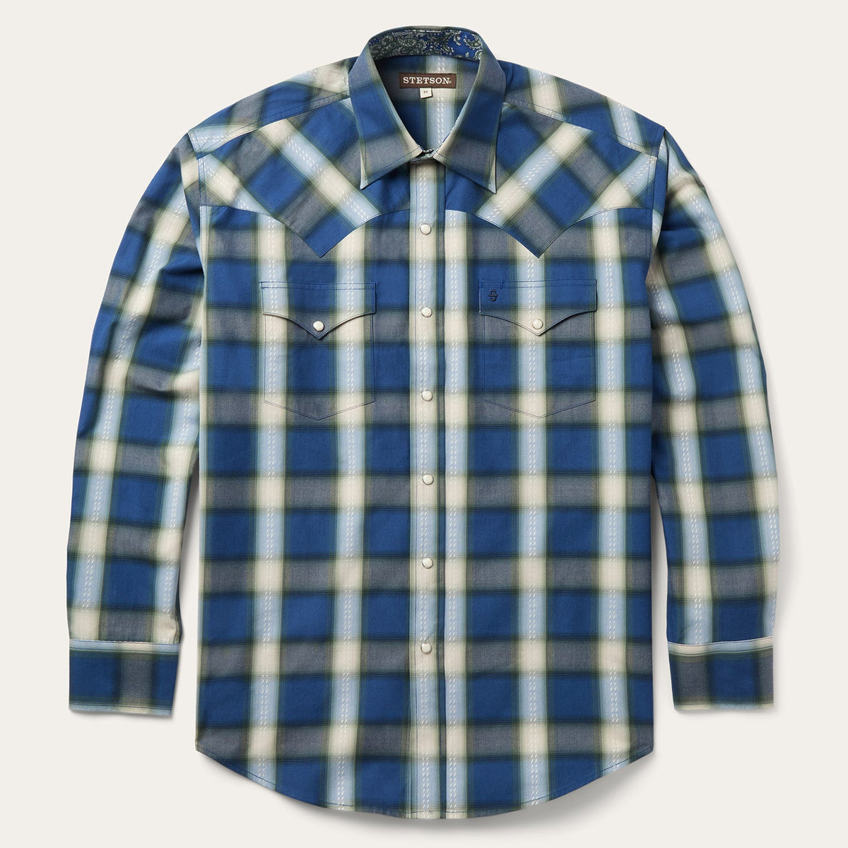Blue Sage Dobby Plaid Western Shirt Blue - Stetson