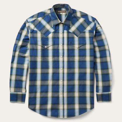 Blue Sage Dobby Plaid Western Shirt Blue - Stetson