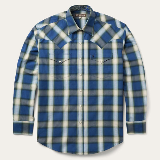Blue Sage Dobby Plaid Western Shirt Blue - Stetson