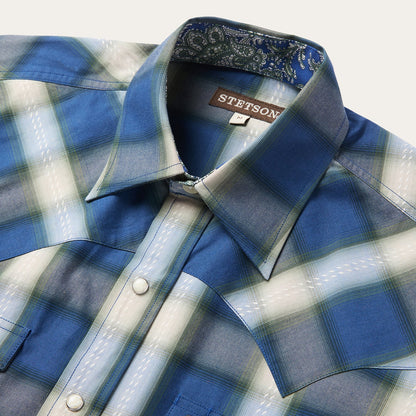 Blue Sage Dobby Plaid Western Shirt Blue - Stetson