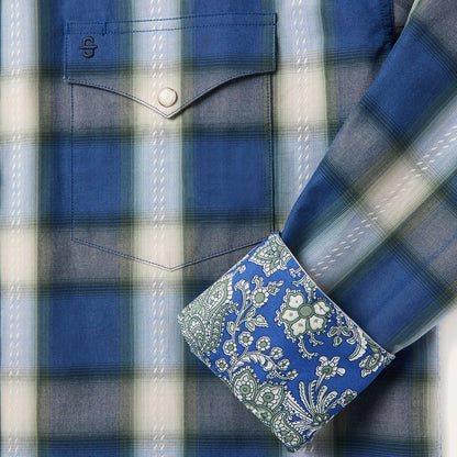 Blue Sage Dobby Plaid Western Shirt Blue - Stetson