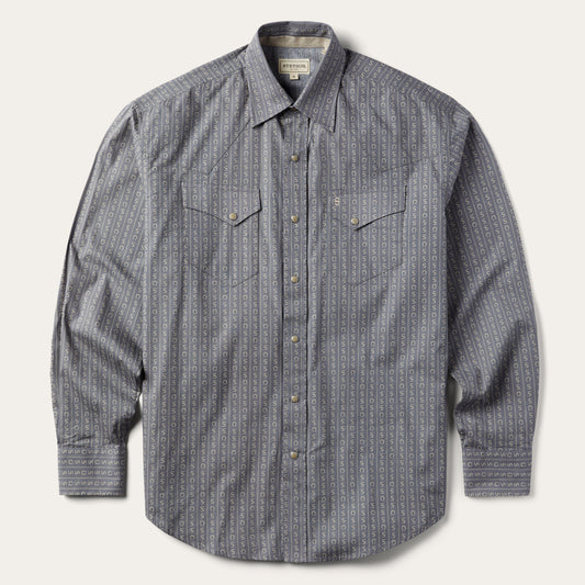 Horseshoe Stripe Print Shirt Grey - Stetson