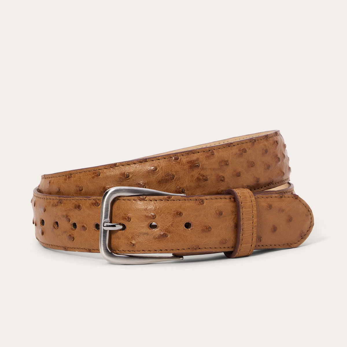 Ostrich Western Tab Belt - 1 1/4" Width Antique Cognac - Stetson