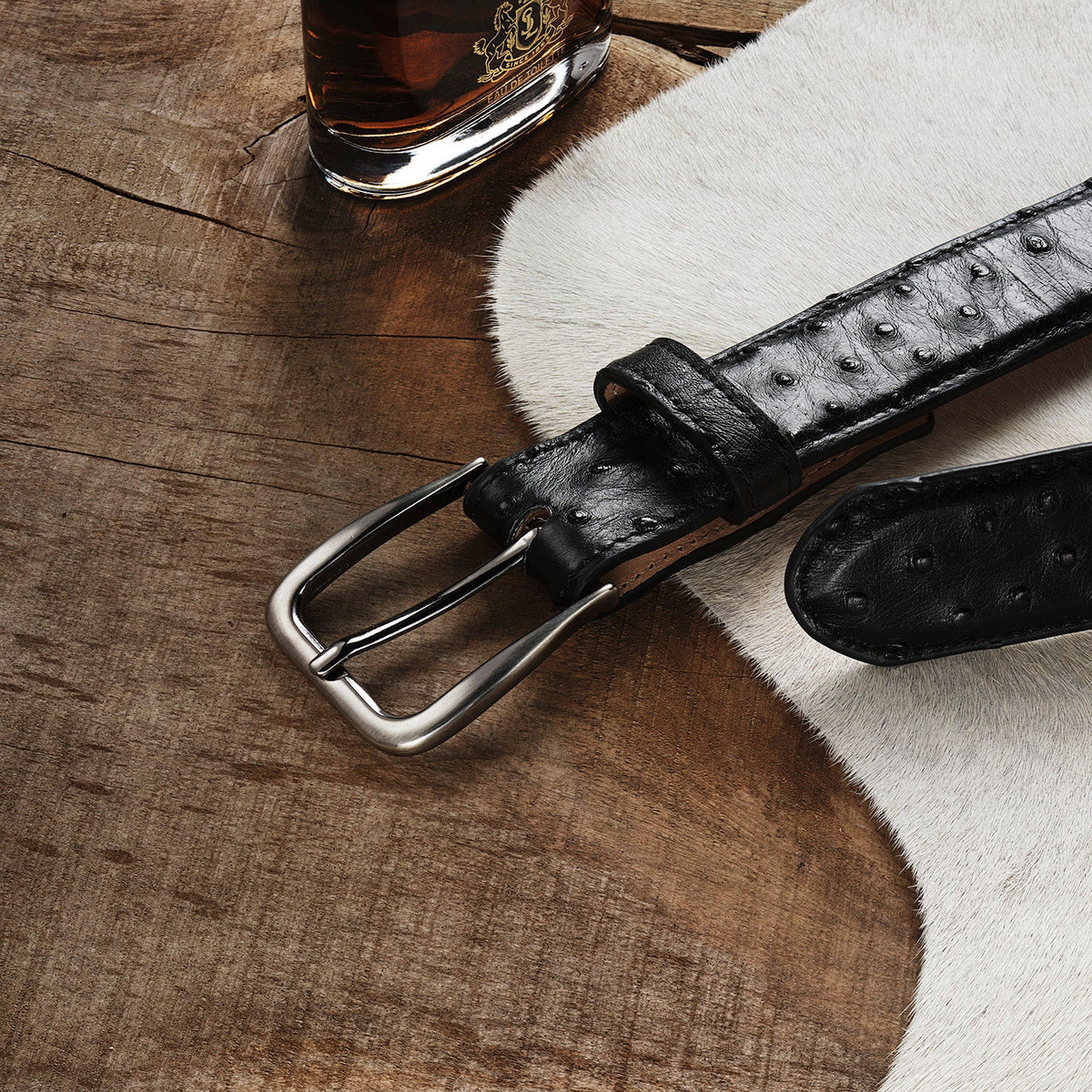 Ostrich Western Tab Belt - 1 1/4" Width Black Classic - Stetson