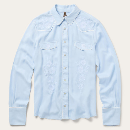 Embroidered Retro Western Shirt Blue - Stetson