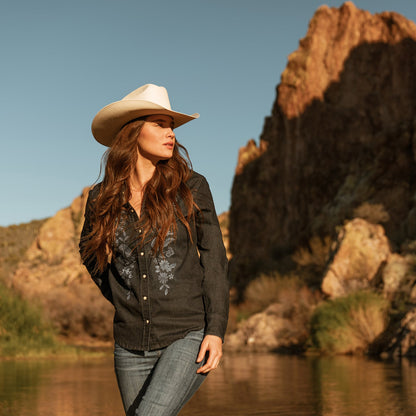 Embroidered Dark Denim Snap Front Shirt Blue - Stetson