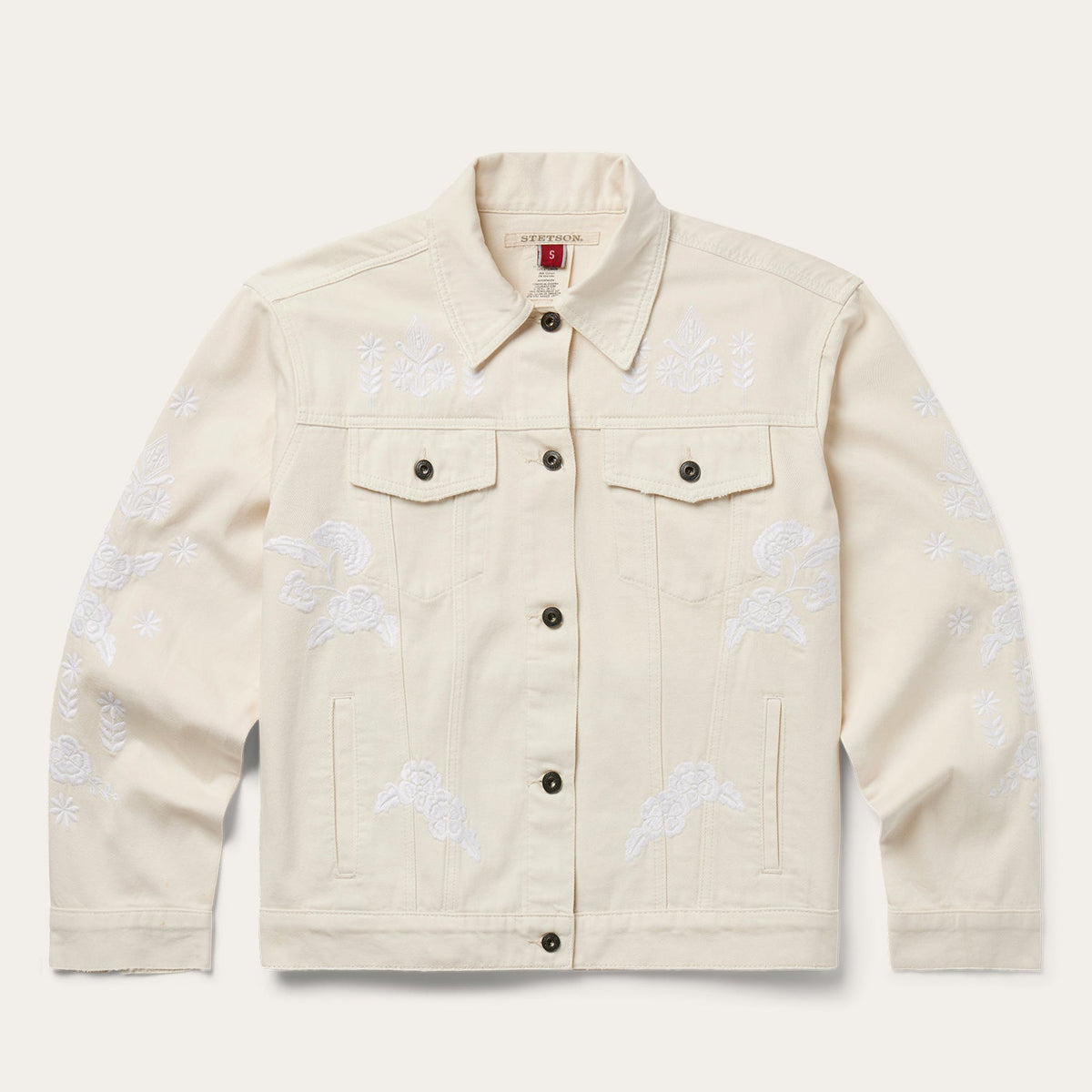 Embroidered Cream Denim Jacket White - Stetson