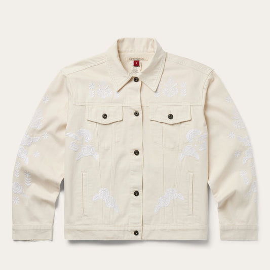 Embroidered Cream Denim Jacket White - Stetson