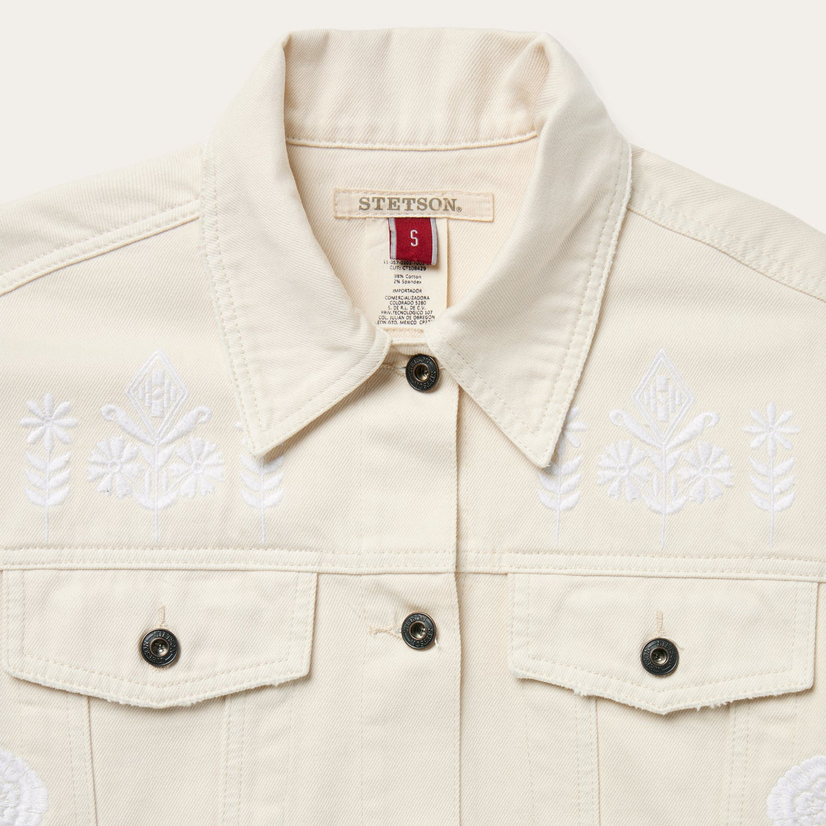 Embroidered Cream Denim Jacket White - Stetson