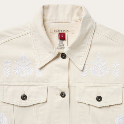 Embroidered Cream Denim Jacket White - Stetson
