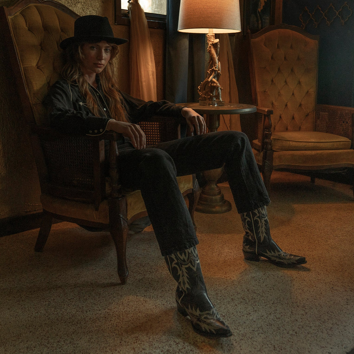 Tina Black & White Flame Embroidered Cowboy Boot Black - Stetson
