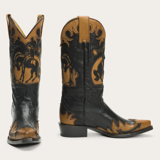 Faye Cowgirl & Horse Underlay Leather Boot Black - Stetson